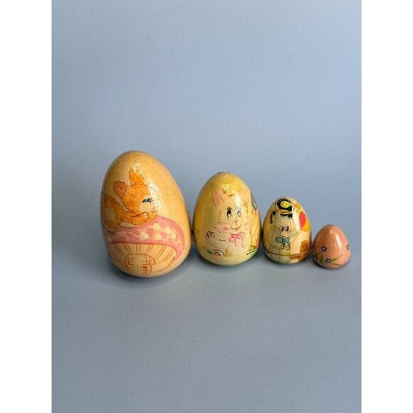Hand-Painted Wooden Nesting Egg Set With Adorable Animal Designs & Pastel Colors - Picture 1 of 6